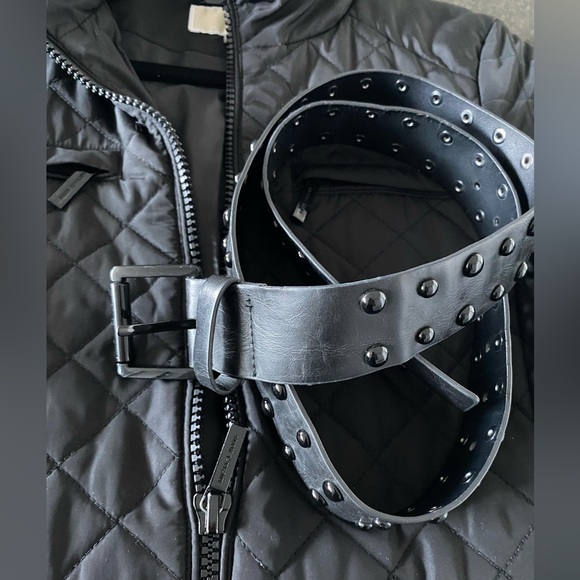 michael kors quilted  jacket with belt and hidden hood, black , SM - Picture 7 of 9